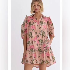 Entro Pink and Green Floral Dress